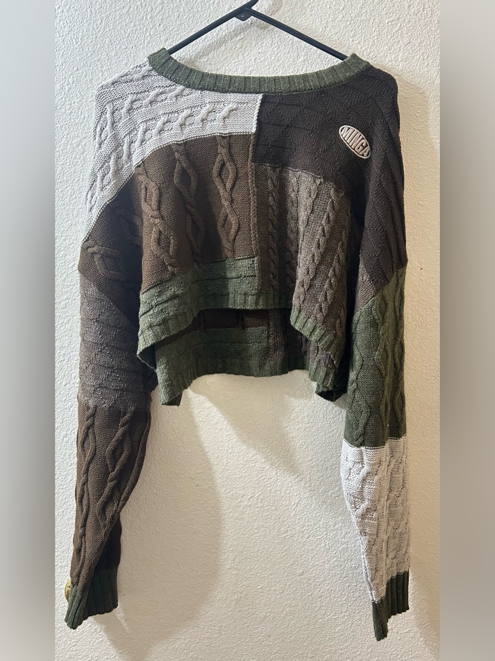 Minga London Gigi Patchwork Cable Knit Crop Jumper